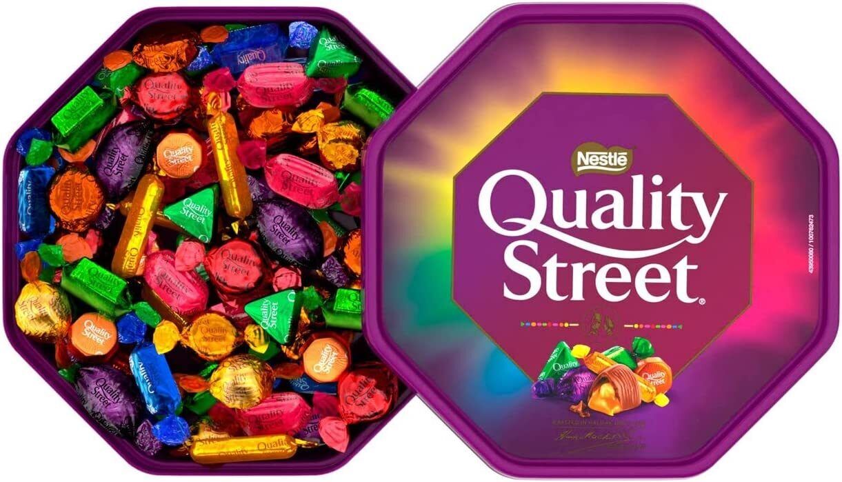 Quality Street Assorted Pralines, 650g/1.4 lbs. Tub Opened